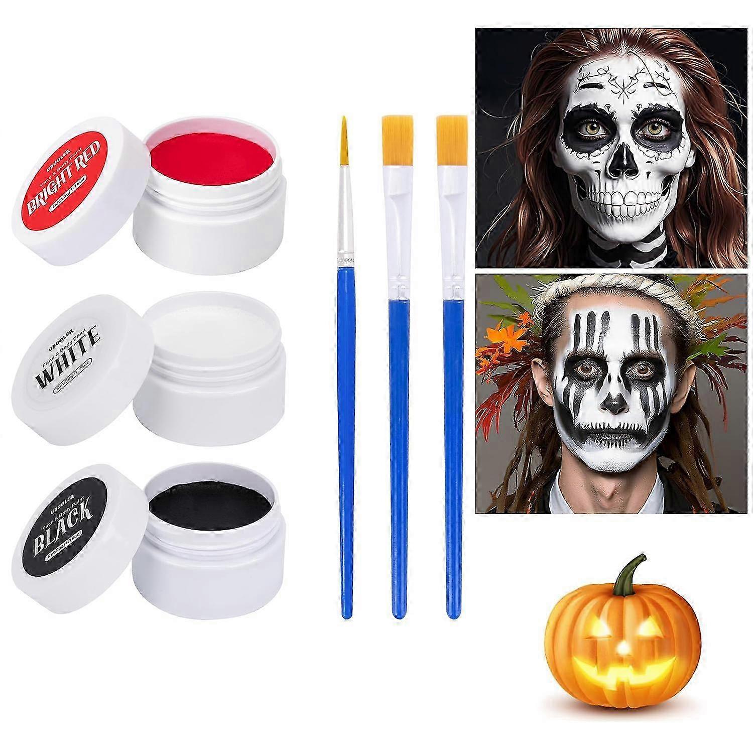 2Pcs Halloween Makeup Kit, Black White Face Paint Clown White Makeup