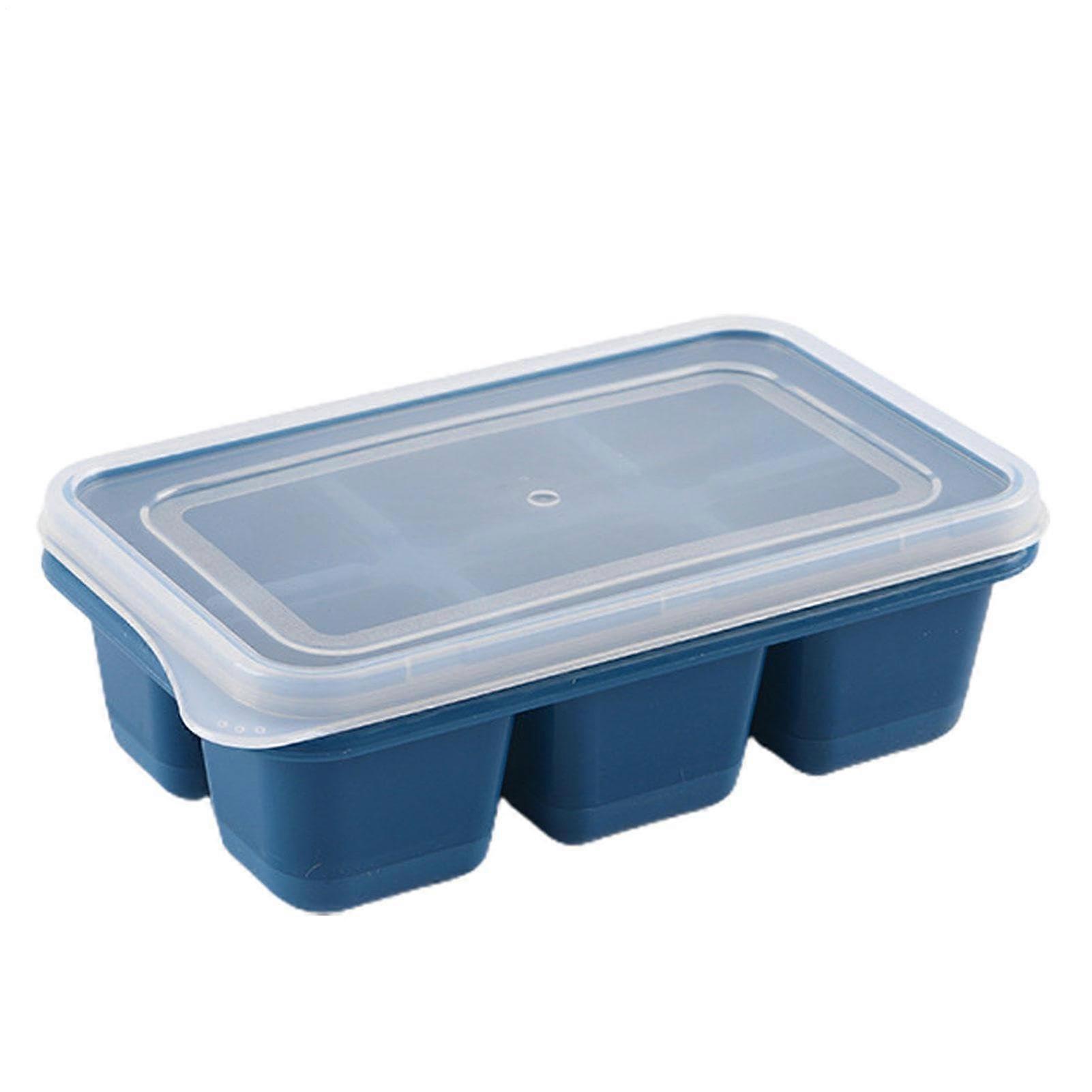 Ice Tray 6Grid For Cocktails With Lid, Shatterproof NonStick Flexible Ice Block Maker, Easy Release, Dark Blue