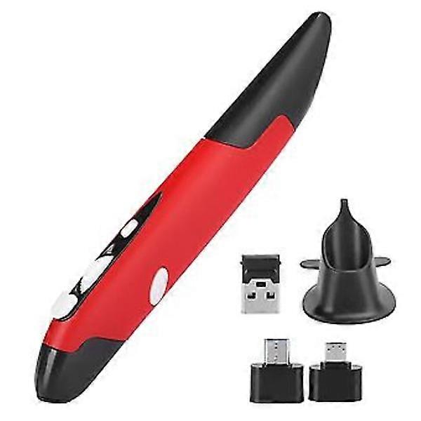 USB Computer Stylus PC Parts Wireless 2.4G Mouse Pen Type Personal Innovative Vertical (Red PR-03)