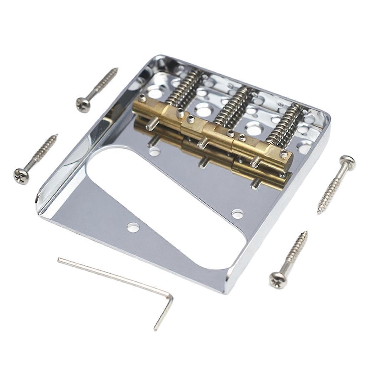 TL Guitar Bridge System with 3 Screw Brass Saddle Enhanced Intonation Control for Tele Guitars Silver