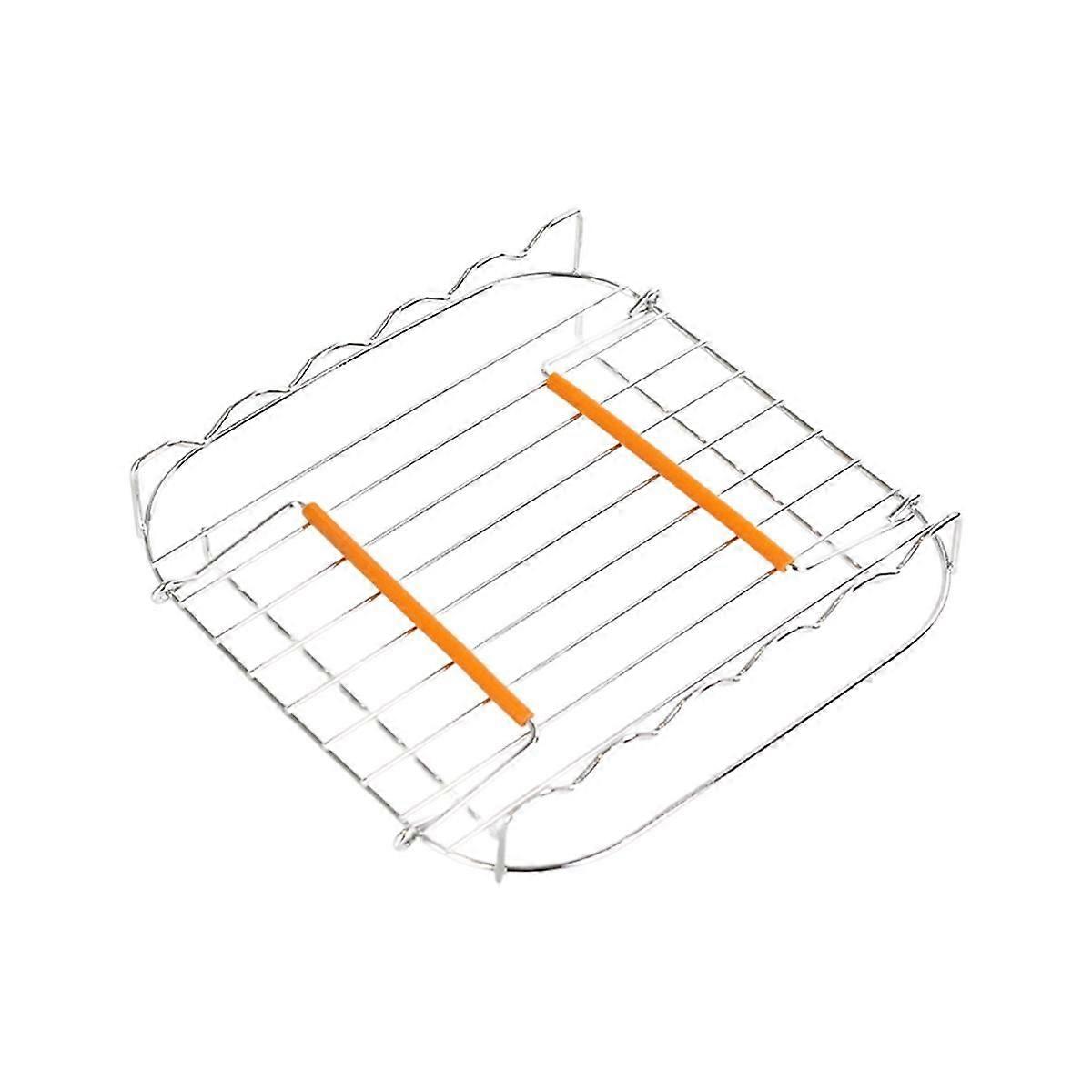 Stainless Steel AirFryer Grill Rack 8 Inch Versatile Square Roasting Grill with Skewers Baking Tray