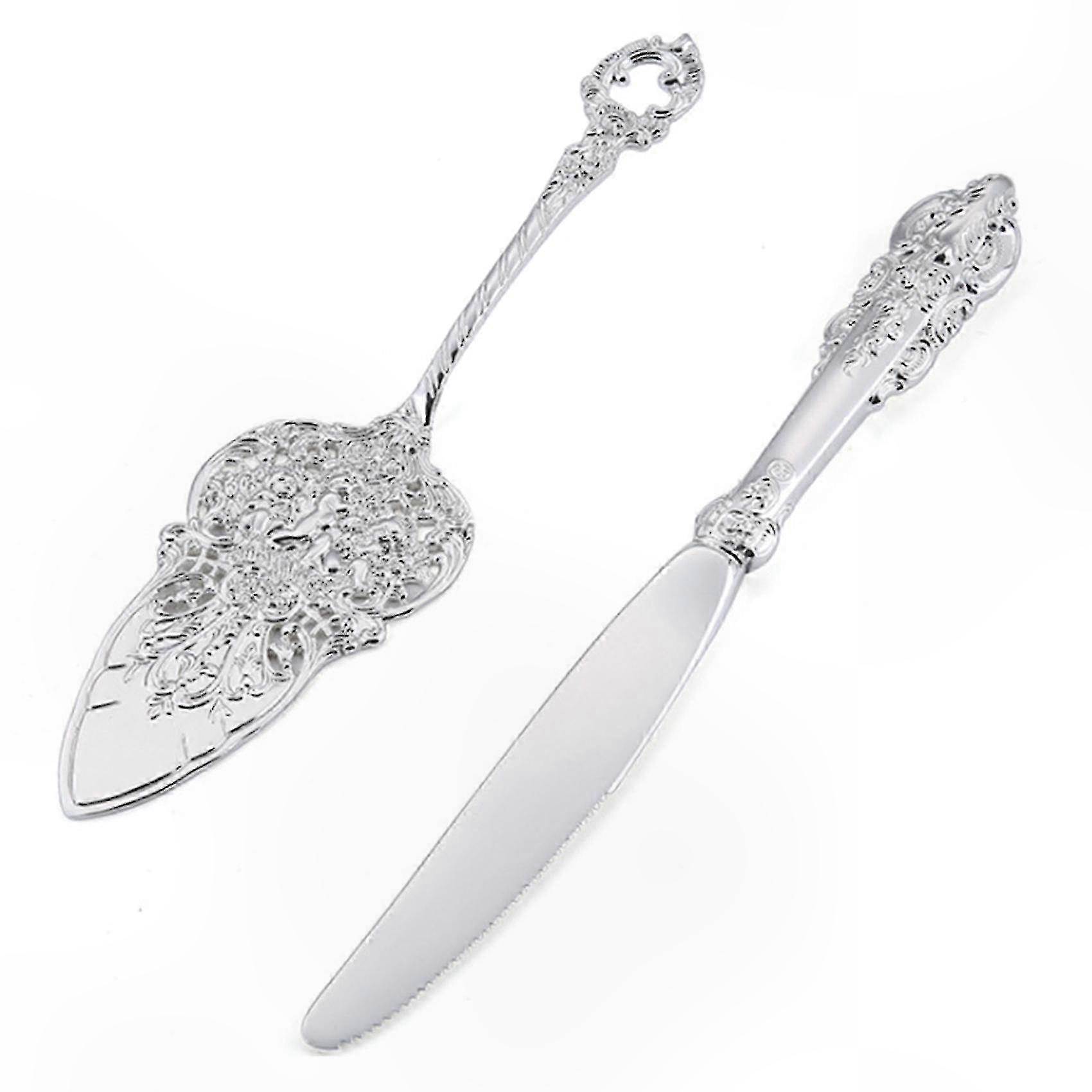 Baroque Style Cake Knife and Server Set with Elegant Carved Design for Wedding and Special Occasions