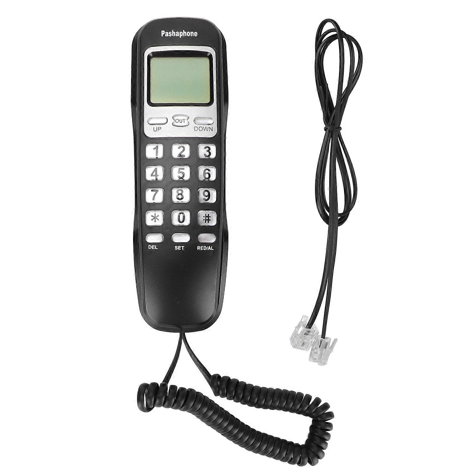 Corded Phone Redialing LCD Display Small Wired Landline Telephone for Home Office Noir