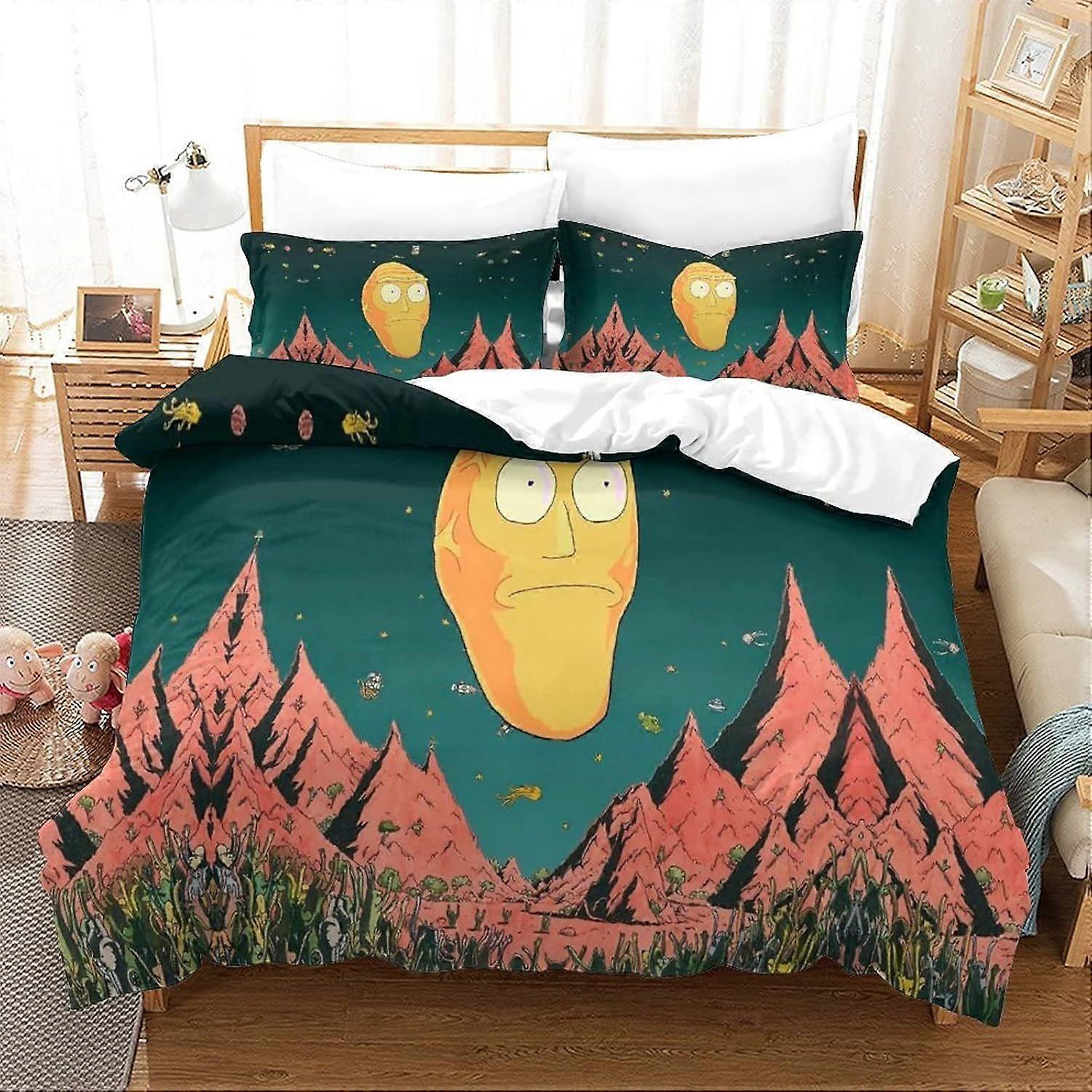 Single Duvet Cover Set Rick And Morty Quilt Cover Single Size Bedding Set Super Soft Microfiber Duvet Covers with Zipper with Pillowcases Hypoallergen