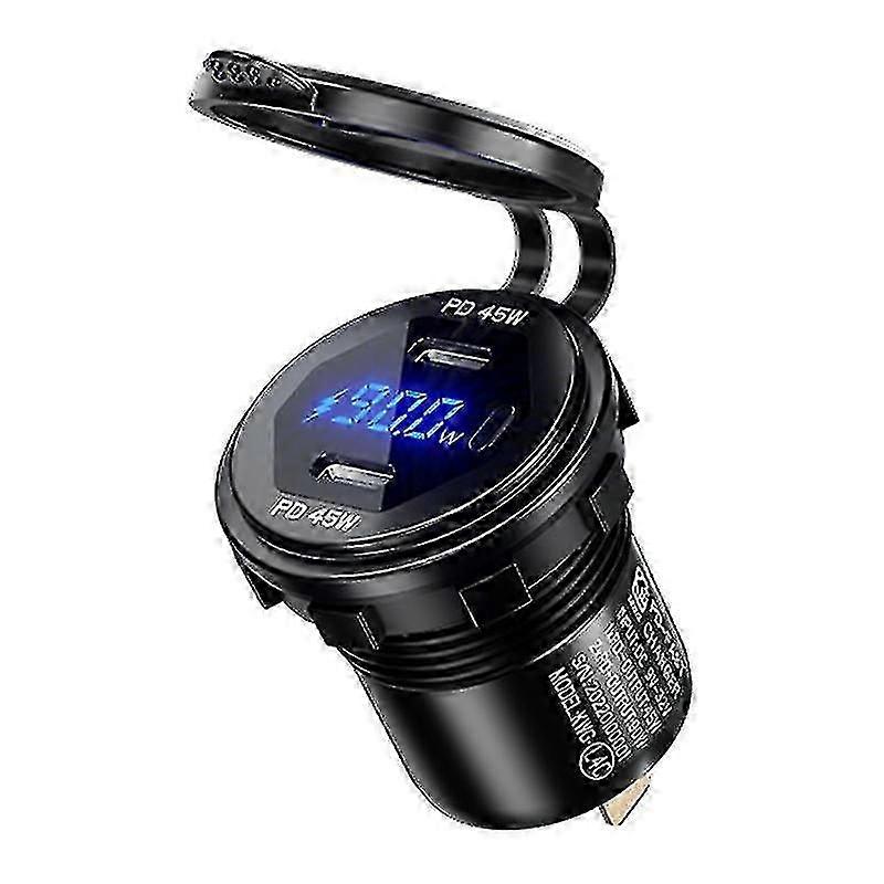 Metal 90w Dual Type C Usb C Pd Fast Car Charger With Voltage/power Display-2025