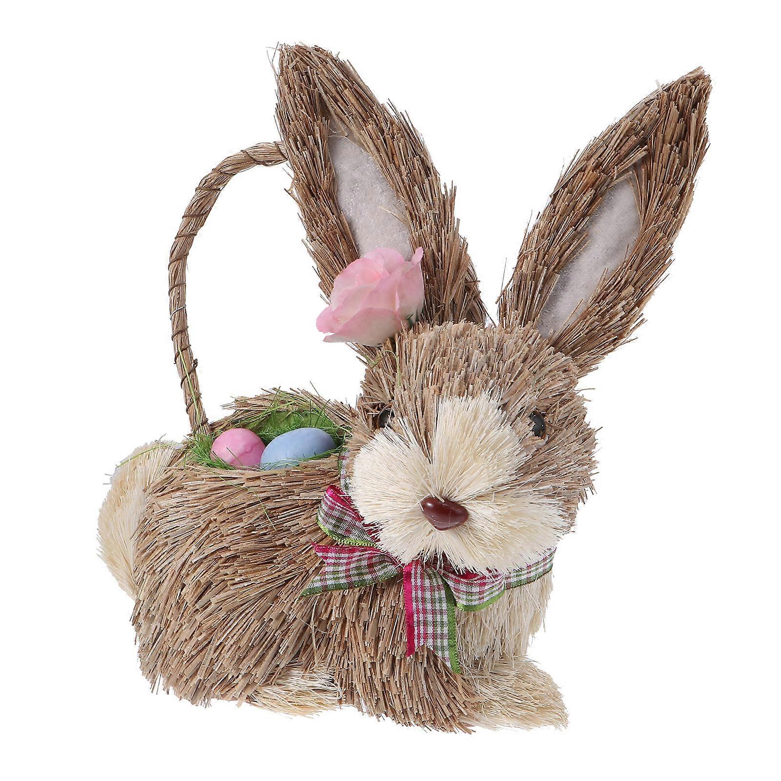 Straw Bunny Decor Desktop Rabbit Adornment for Decoration Without Quantifier