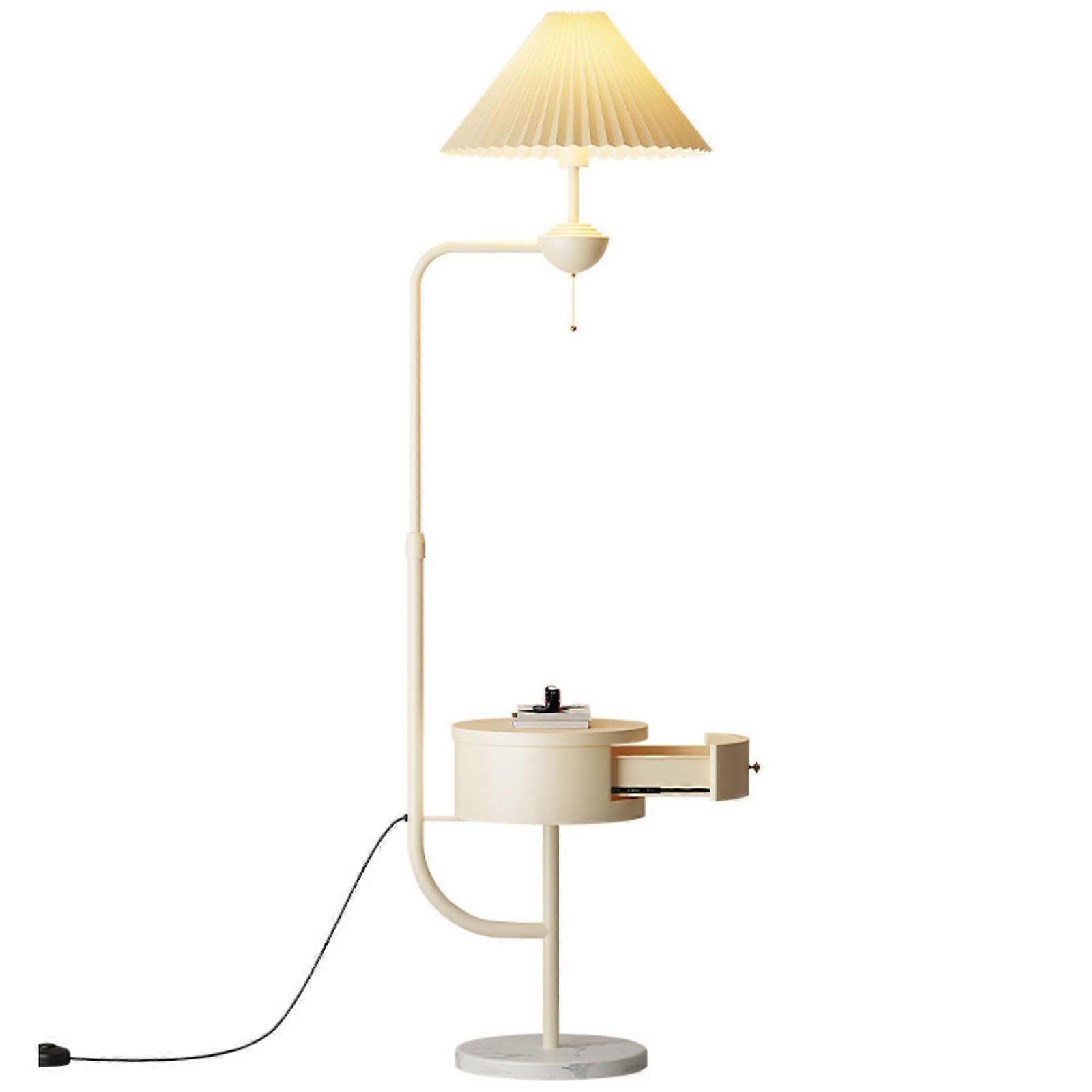 Dimmable Floor Lamps with Table and Drawer, Modern Marble Base Corner Reading Lamp, 3 Color Temperatures for Living Room, Bedroom, Office, Beige