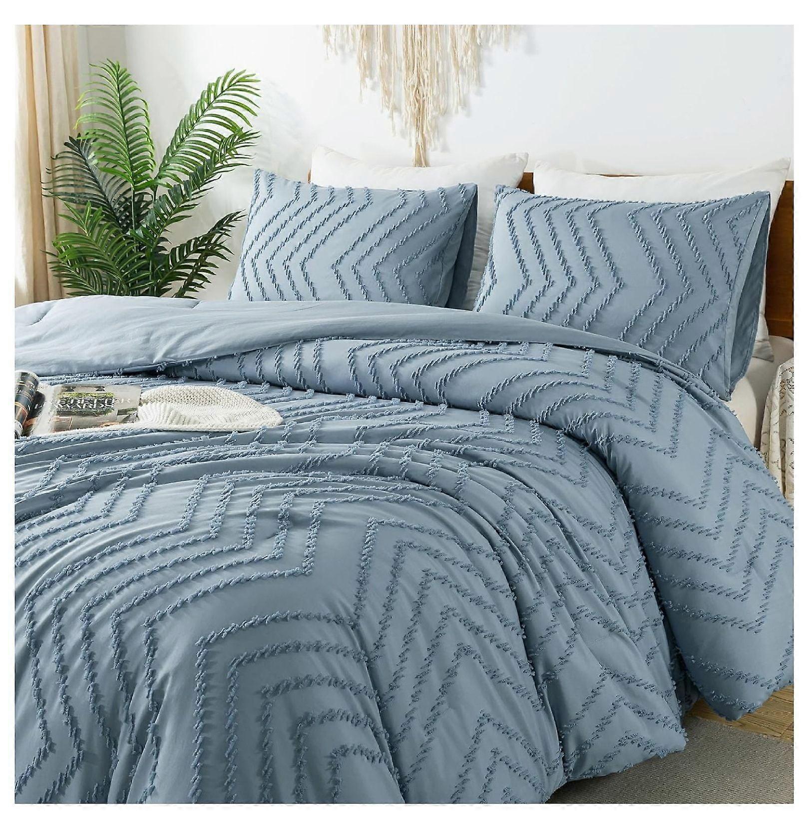 TiaGOC Grayish Blue Comforter Set Full Size, 3 Pieces Tufted Bedding Set & Collections, All Season Bed Set (79x90In Comforter and 2 Pillow Shams)