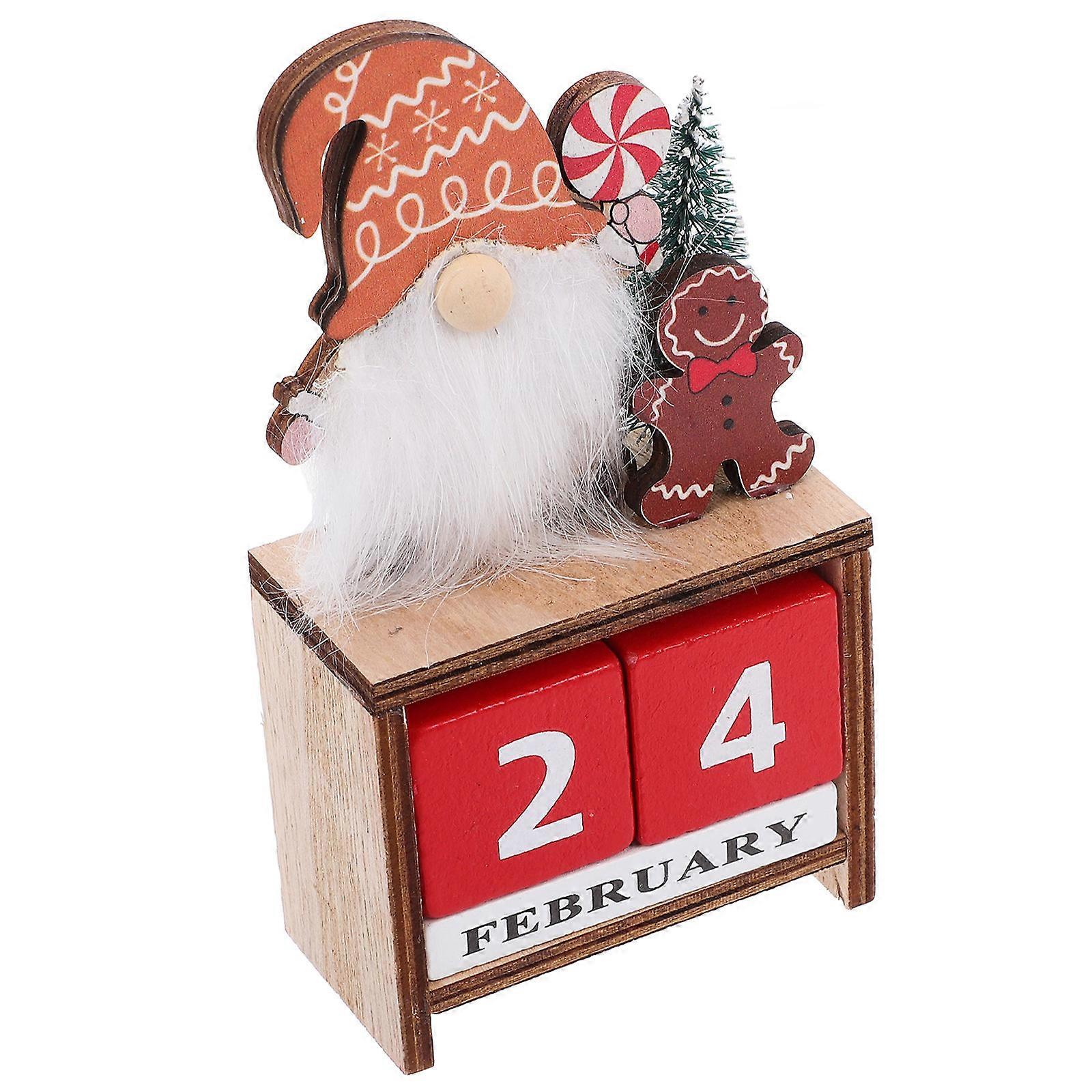 Christmas Blocks Calendar Wooden Desktop Calendar with 4Pcs for Festive Decoration