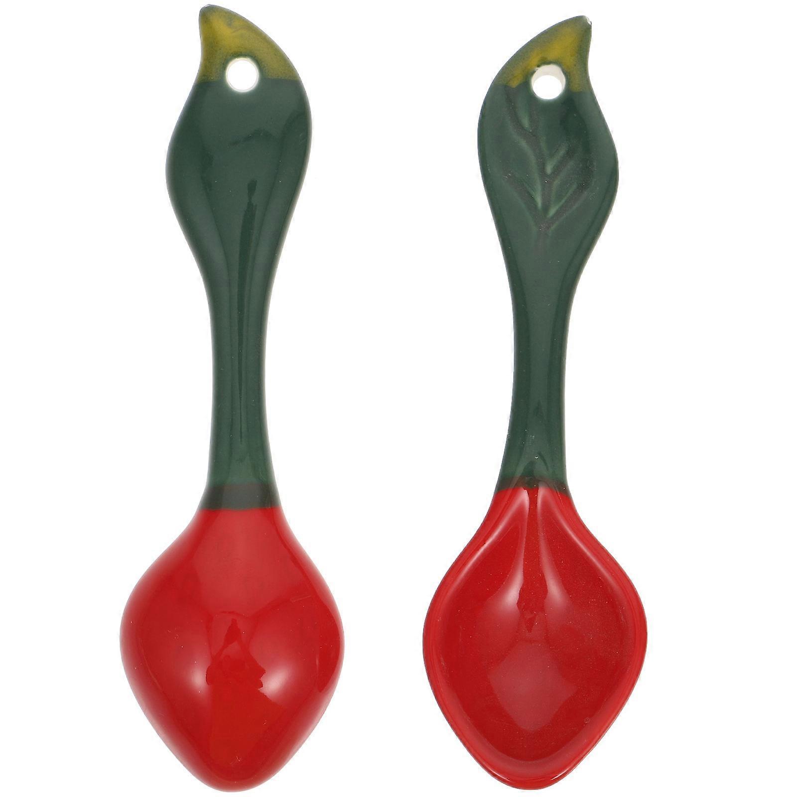 Kids Use Ceramic Spoons for Kids Use 6Pcs Lovely Red Strawberry Design Spoons