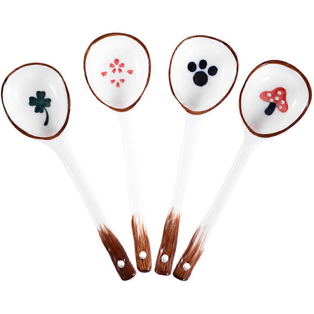 4Pcs Long Handle Japanese Style Ceramic Spoons Assorted Color For Gift Giving