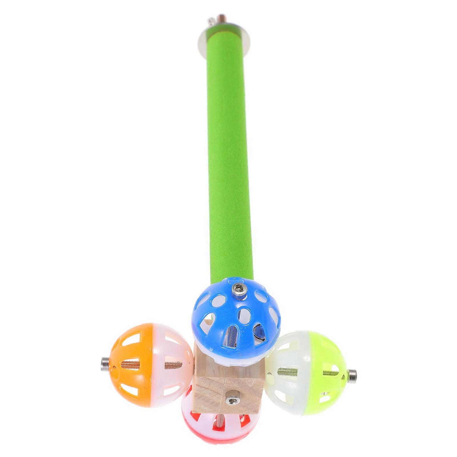 Wooden Bird Perch Stand with Bell for Parrot Play 2Pcs Set