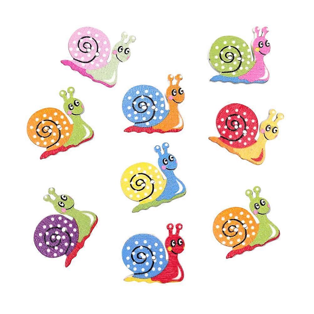 Wooden Buttons Cartoon Snail Shape for Decor 50Pcs Colorful Small Printed