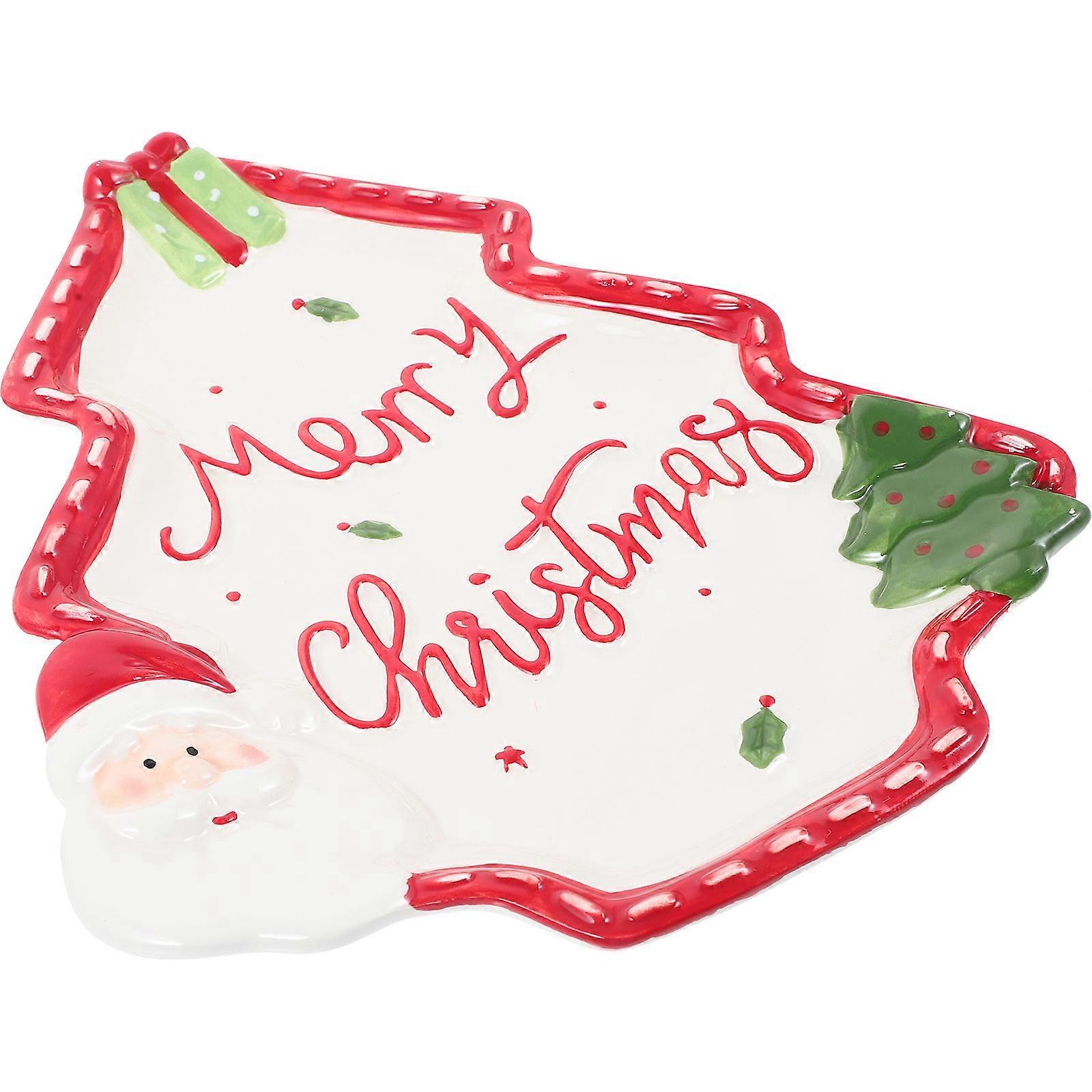 Ceramic Dipping Plate Christmas Tree Shape Hand-Painted Storage Serving 1Pack
