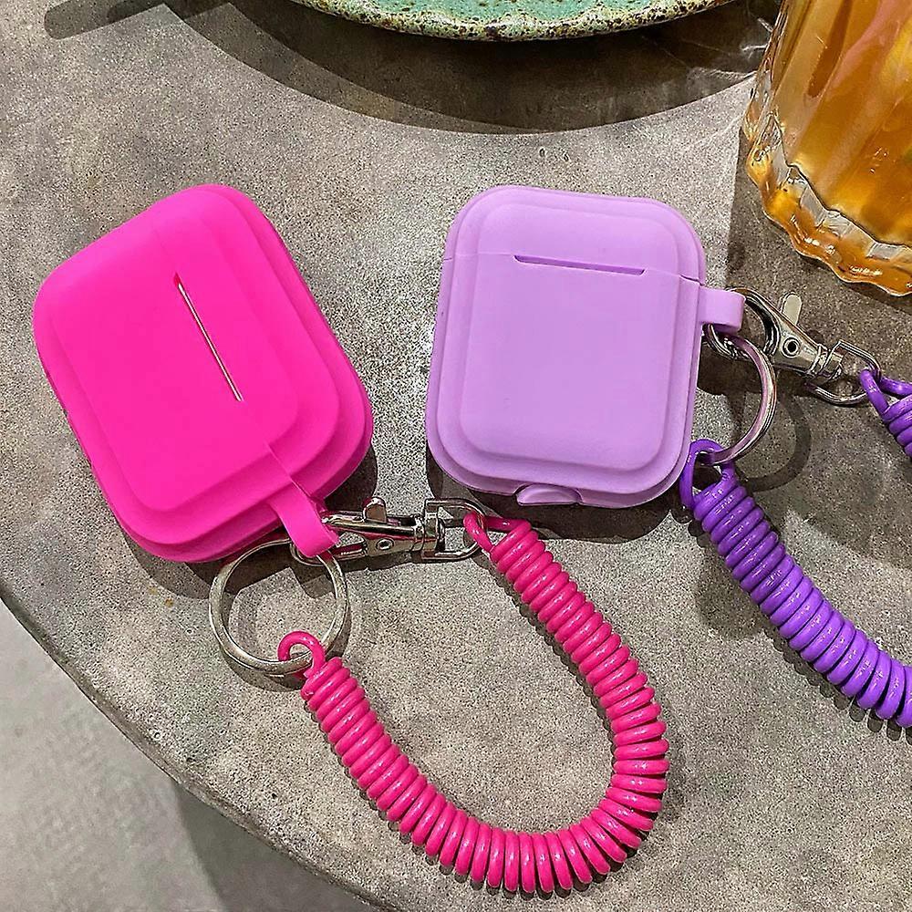 Case for Airpods 1/2/3 Silicone Solid Color Protective Earphone Cover for Apple Air Pods Pro 2 with Spring Chain Keychain~003577