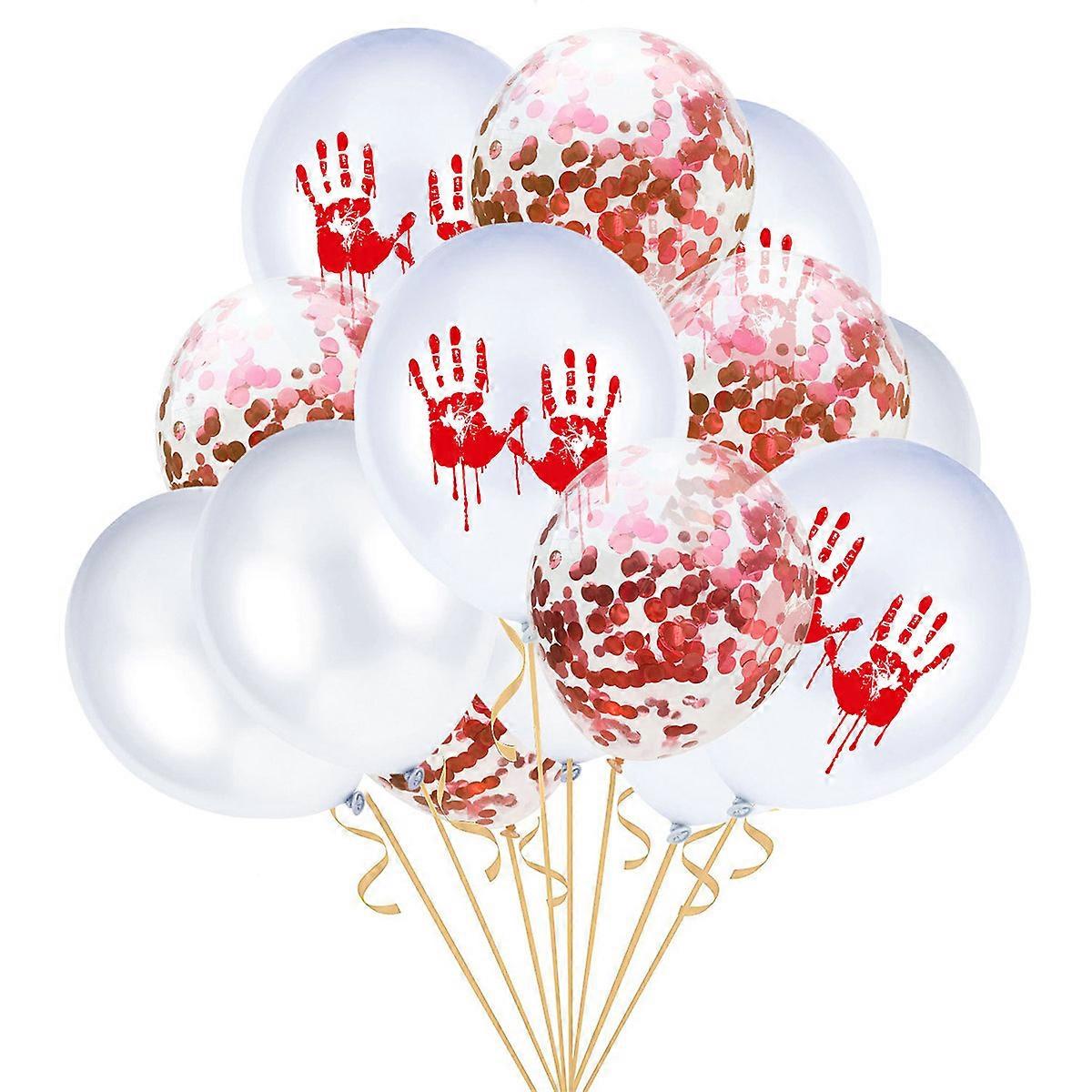 Halloween Theme 12 Inch Balloons Set For Party Decoration With Assorted Color And Handprints Design 15 Pcs
