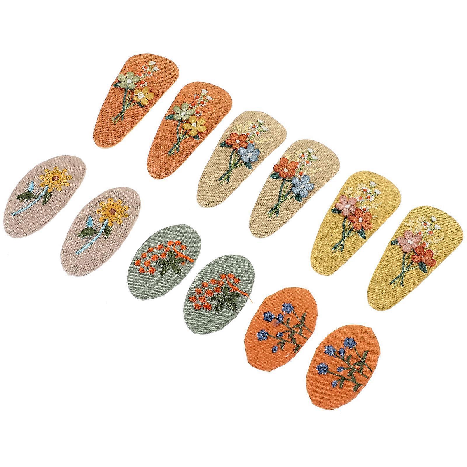 Ρετρό τσιμπιδάκια μαλλιών με κέντημα από ύφασμα για γυναίκες, 6 ζευγάρια σε σχήμα λουλουδιού, για πάρτι ρόλων