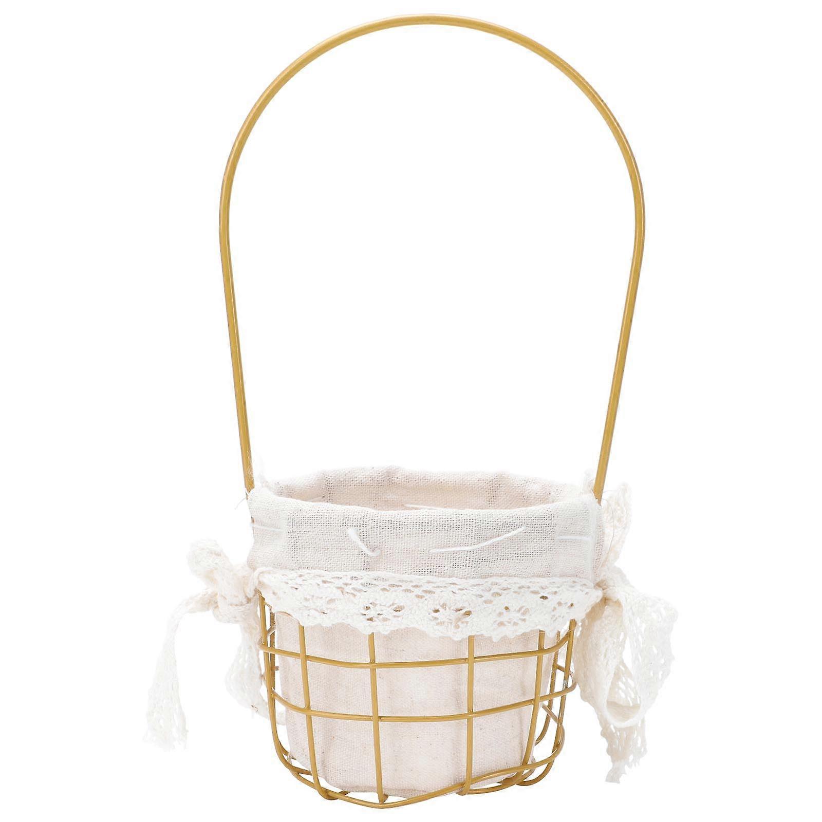 Portable Flower Basket Handmade Basket for Storage Use 2Pcs Golden Chic