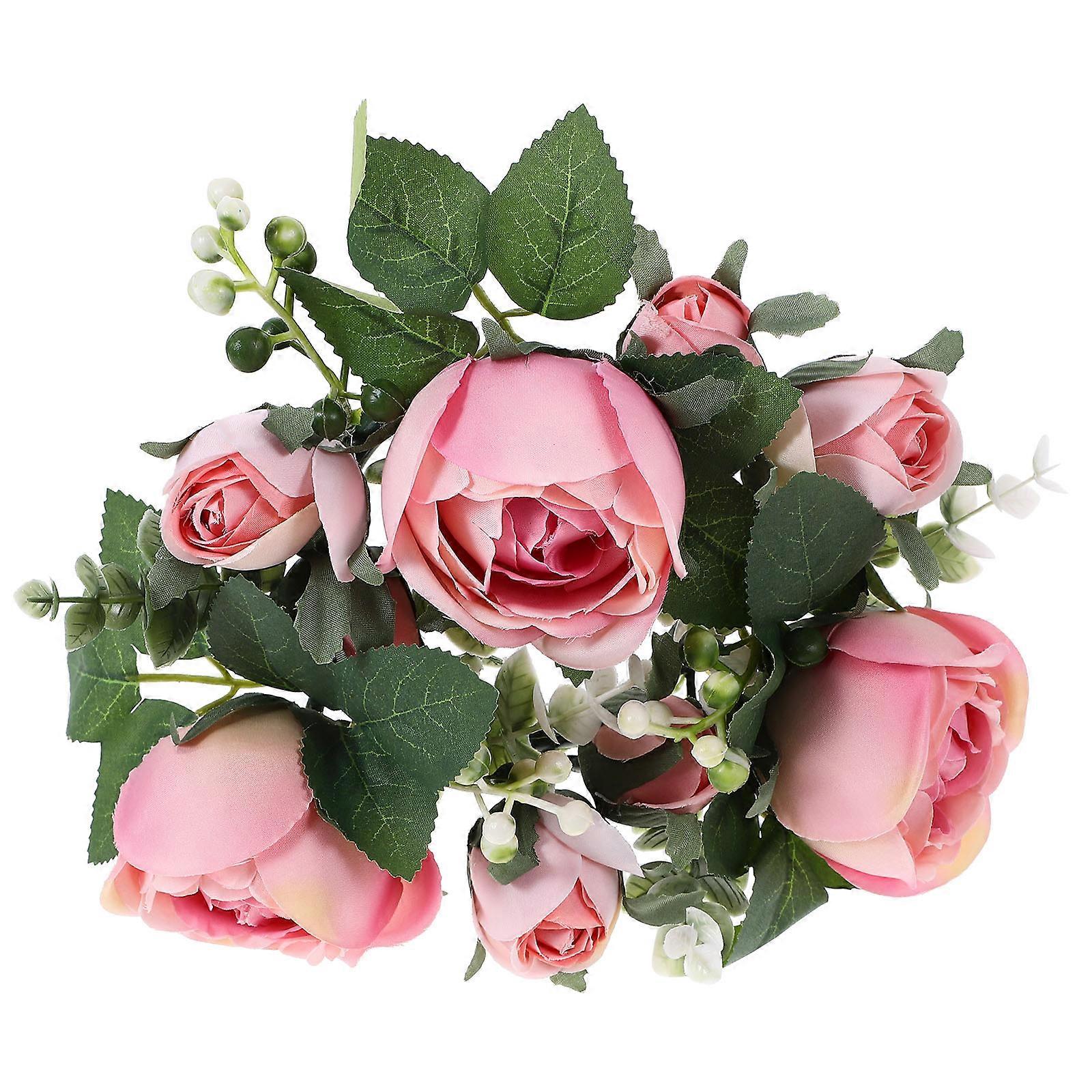 Artificial Rose Candle Ring Wreath for Celebration 5Pcs Pink Set