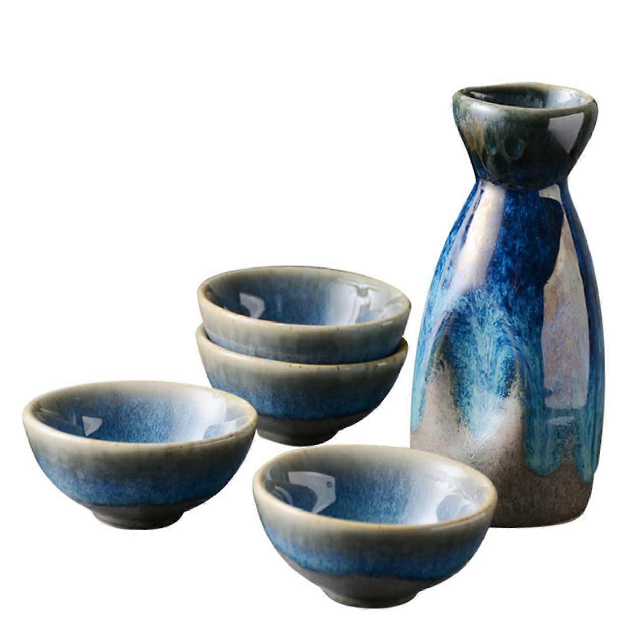 Ceramic Sake Pot Set With Cups Japanese Traditional Home Bar Entertainment, Smooth Craftsmanship, Safe Material