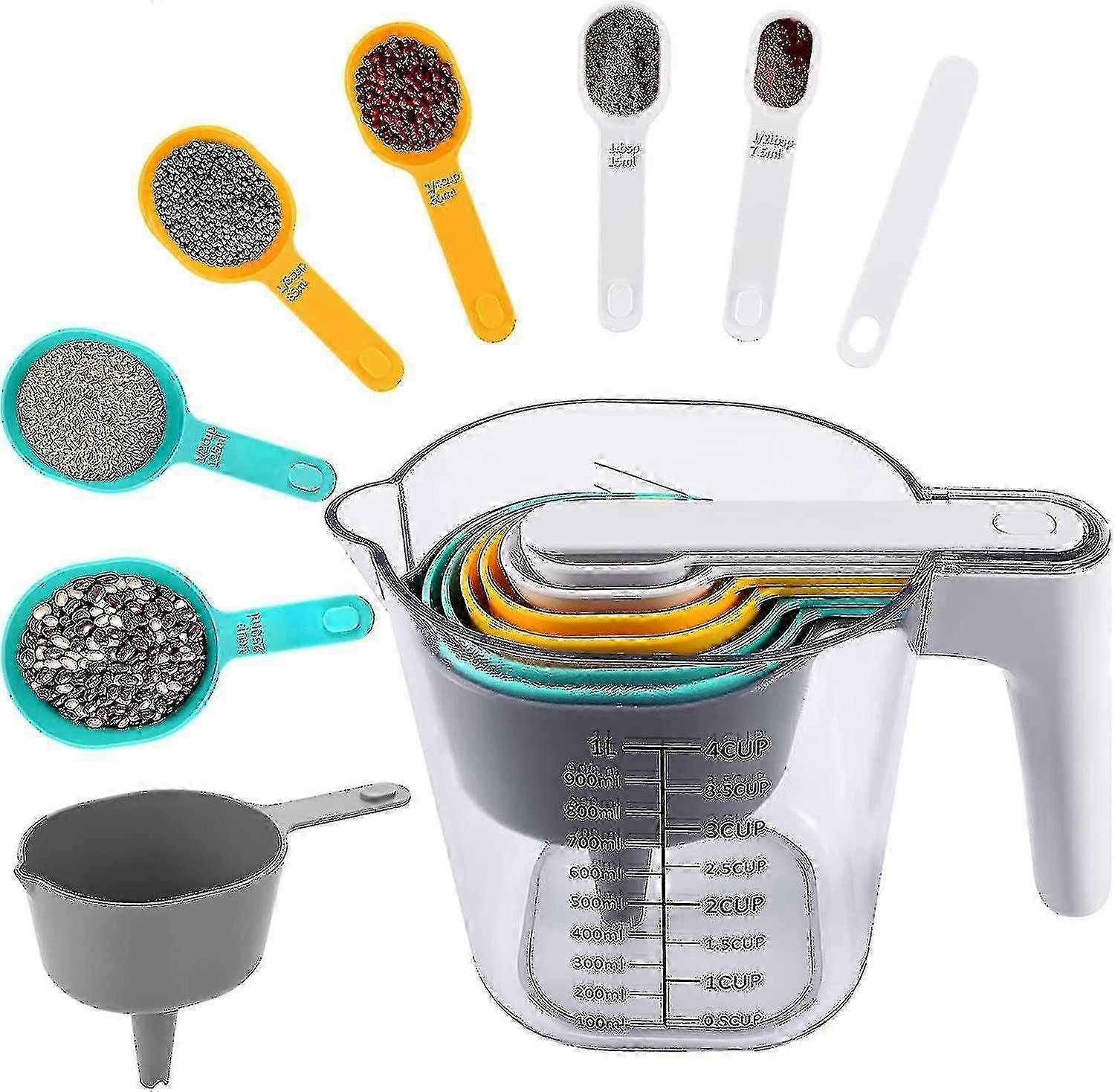 Measuring Cups And Spoons Set 9 Pcs Plastic Stackable Mesuring Sets For Kitchen Cooking Baking -CHN -GSL