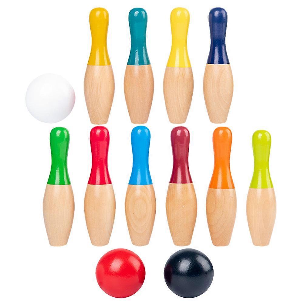 Kids Bowling Set Wooden Bowling Toy for Home 1Set Assorted Color Kit