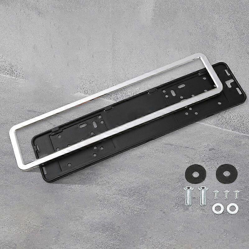 2Pcs Number Plate Holder Surround Stainless Steel Frame ABS Backing Universal NO.9464
