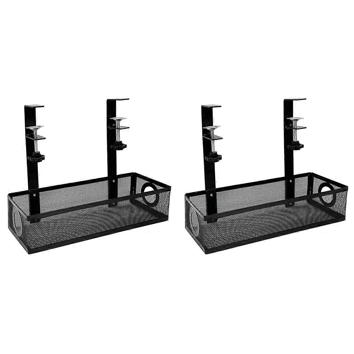 2X Under Desk Cable Management Box Tray Under Desk Wire Management Box Clamp Under Table Cord Management Organizer