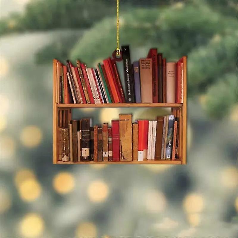Christmas Tree Shape Bookshelf Pendant,Books Stacked Ornament,Book Lovers Fun