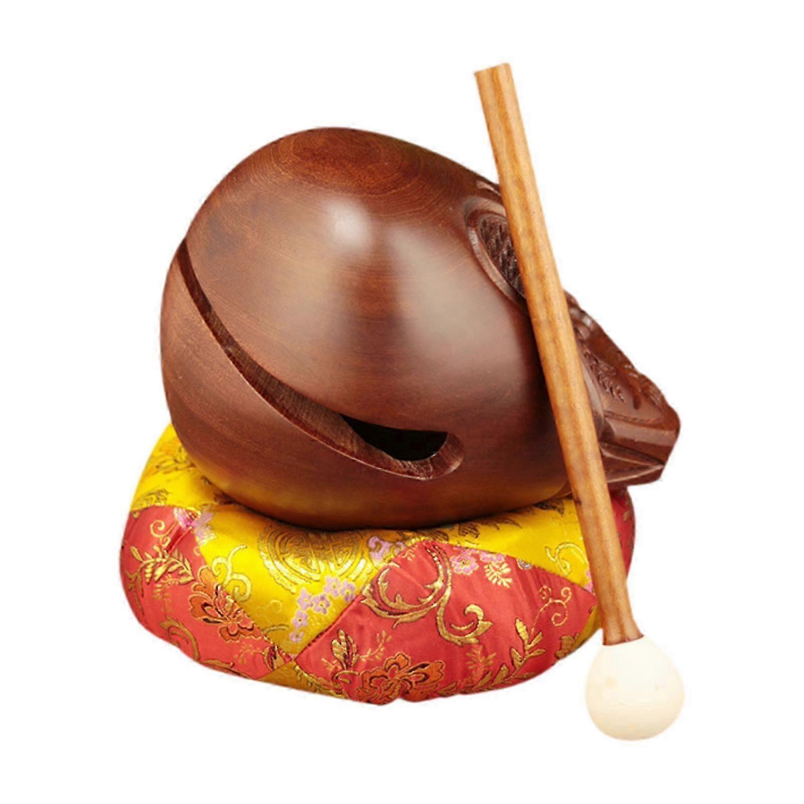 Mokugyo with Mallet and Mat, Wooden Fish Balsam Wood Temple Block, Zen Drum Meditation Percussion Instrument 25-26s