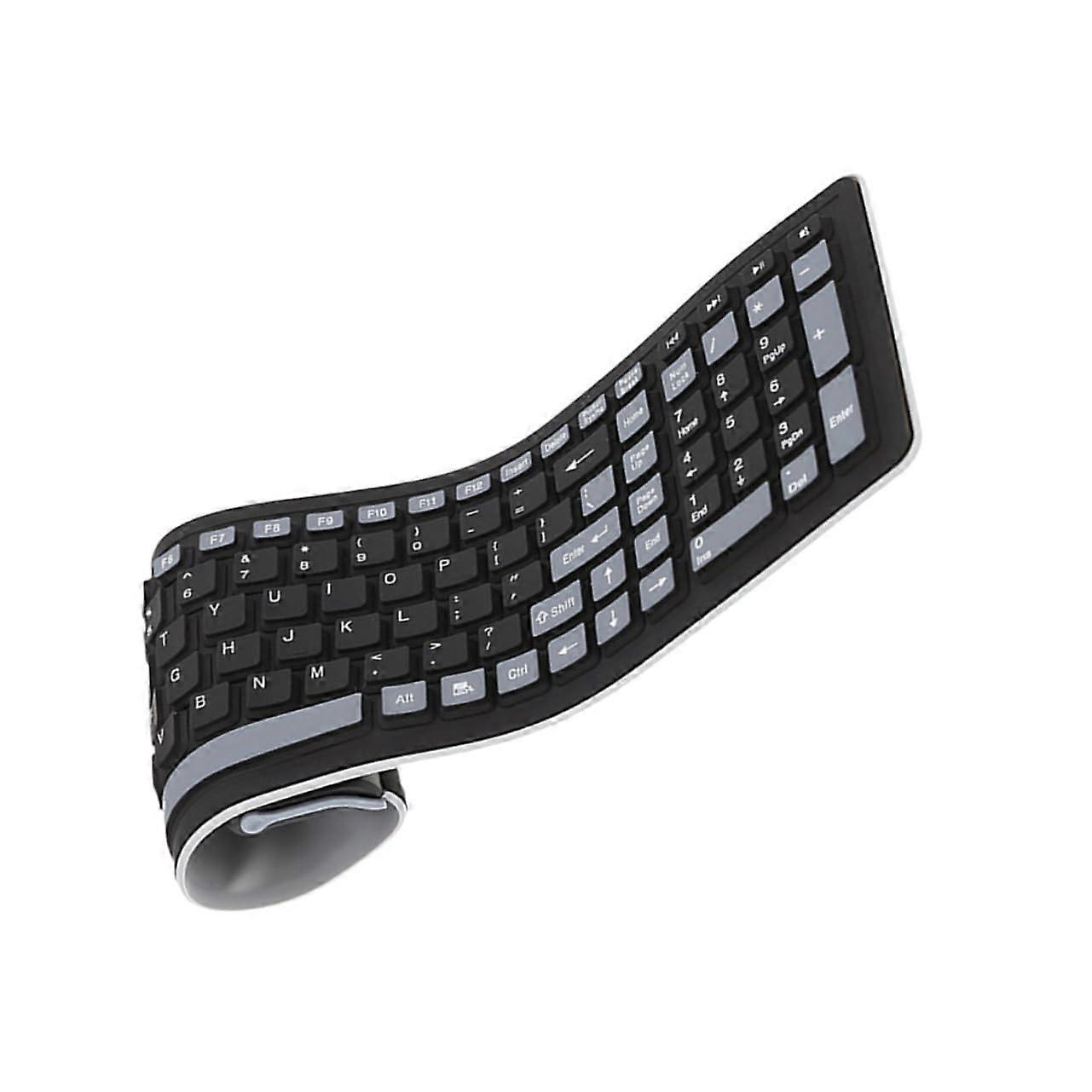 Flexible Waterproof 2.4G Wireless Silicone Keyboard, 107 Keys, PC Compatible, Lightweight Travel Keyboard, Black