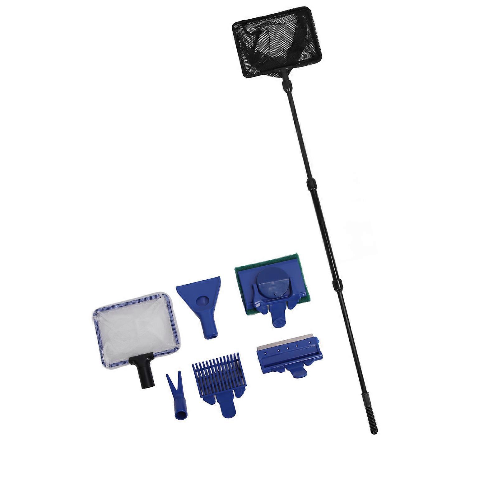 Aquarium Cleaning Kit Multipurpose Efficient Gravel Rake Algae Scraper Plant Fork Sponge Brush Fish Net 5 in 1 Fish Tank Cleaning Tool 