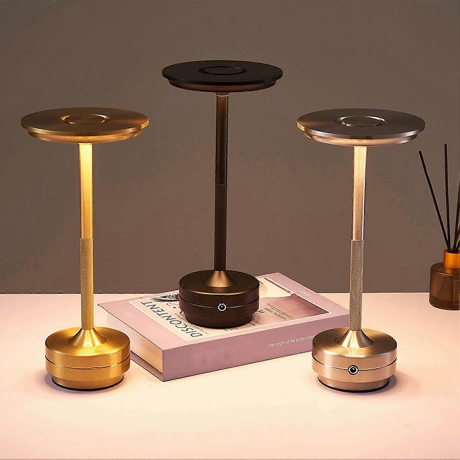 Cordless Table Lamp 3 Colors Stepless Dimming LED Table Lamp Rechargeable Touch Lamp Nightstand Lamp for Restaurant Bars Home Gold 
