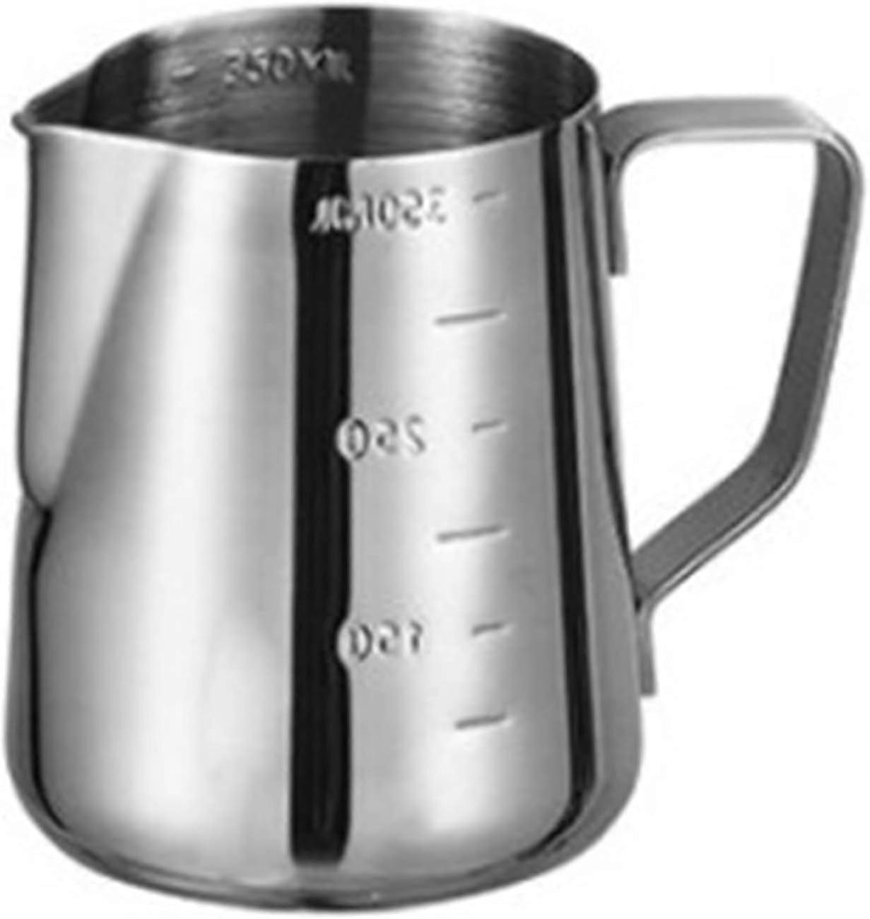 Stainless Steel Milk Frothing Pitcher 350ML with Scale, Handle & Pour Spout - Compatible with Coffee, Cappuccino, Latte Art Tools