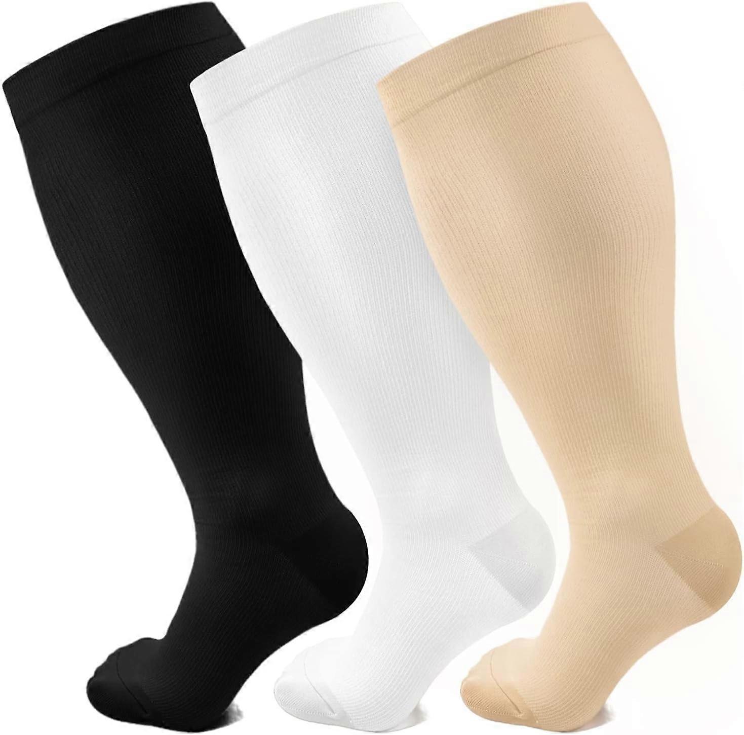 3 Pairs Plus Size Compression Socks for Women Men Wide Calf 20-30 mmHg Extra Large for Circulation Support Recovery,4XL