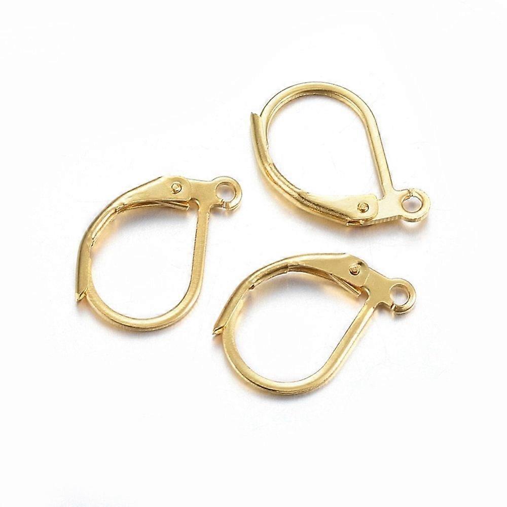 100pc 304 Stainless Steel Leverback Earring Findings with Loop Real 24K Gold Plated 15x10x2mm Hole: 1.4mm Pin: 1x0.8mm