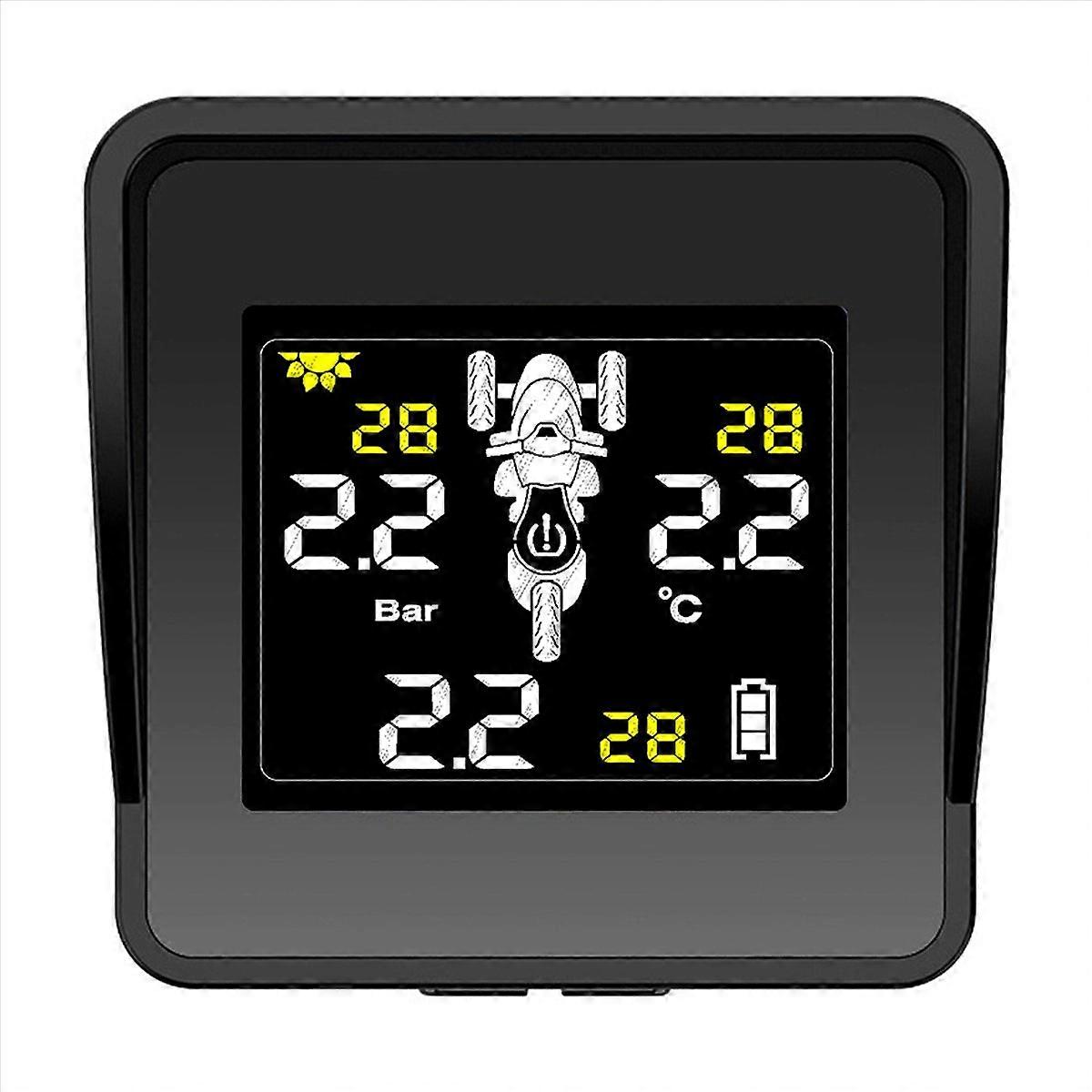 Solar Wireless Motorcycle TPMS Tire Pressure Monitor LCD 3 External