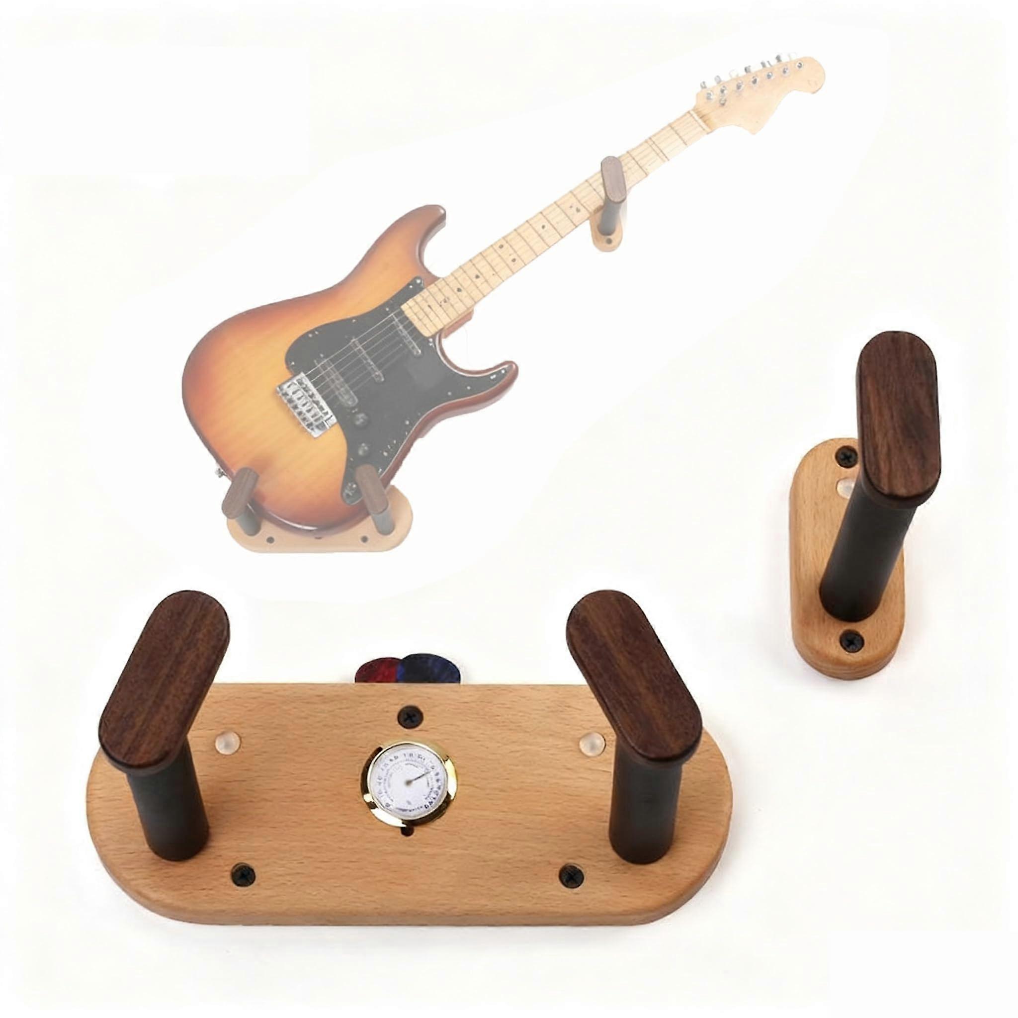 Guitar Wall Mount Hanger with Temperature Display, Pick Storage, Wrench and Nut for Studio or Home Display