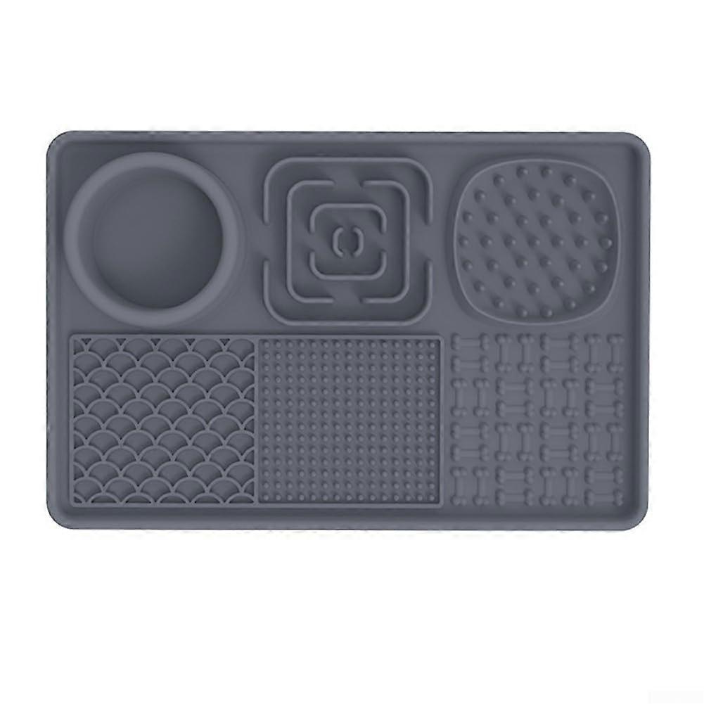 Slow Feeder Licking Mat for Dogs and Cats with Non Slip Suction Cups, Safe Silicone, Gray