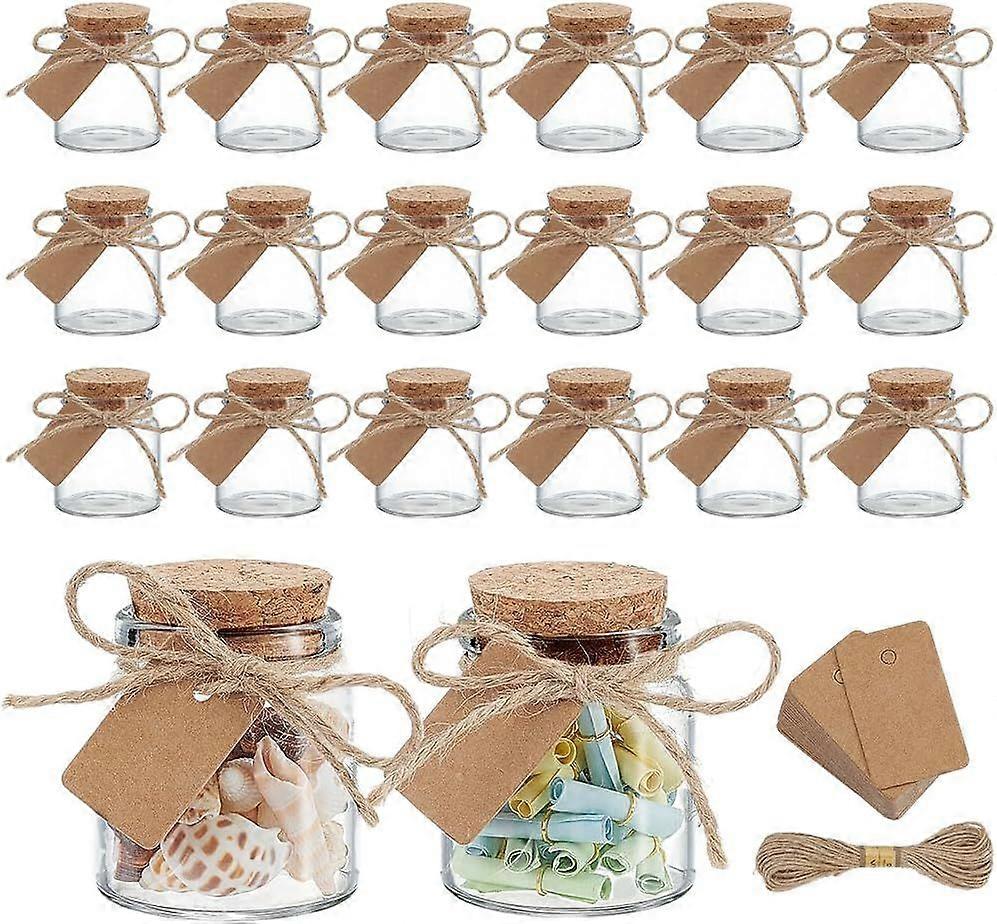 28pcs Small Glass Jars with Cork Stoppers Mini Glass Bottles Wishing Bottle Clear Empty Bottles with Tag Label and Twine for Wedding Favors Message Pa