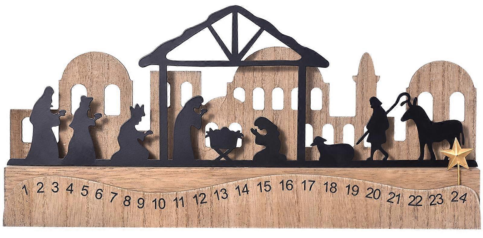 Christmas Nativity Set with Wooden Base 3D Manger Scene, Rustic Indoor Decor for Tabletop or Mantel