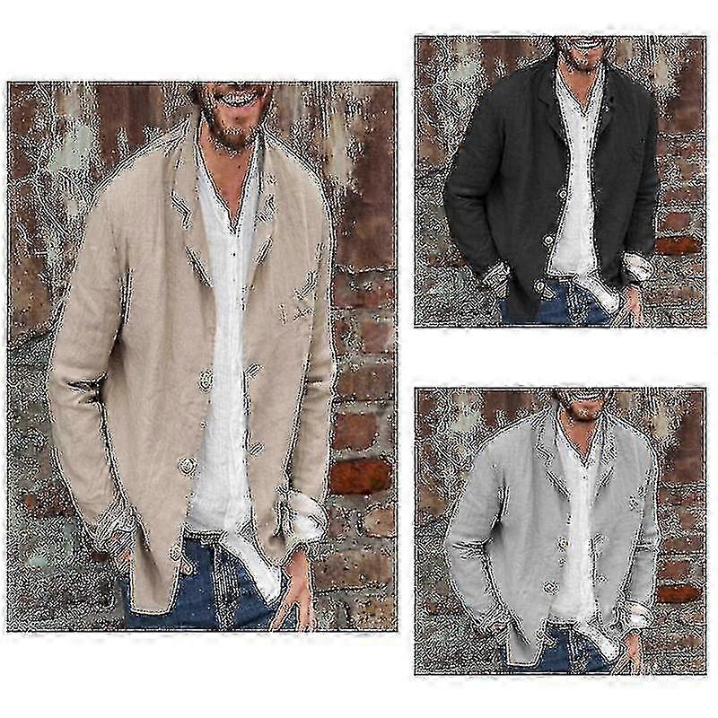 Casual Cotton Linen Lapel Button-down Jacket compatible with Men