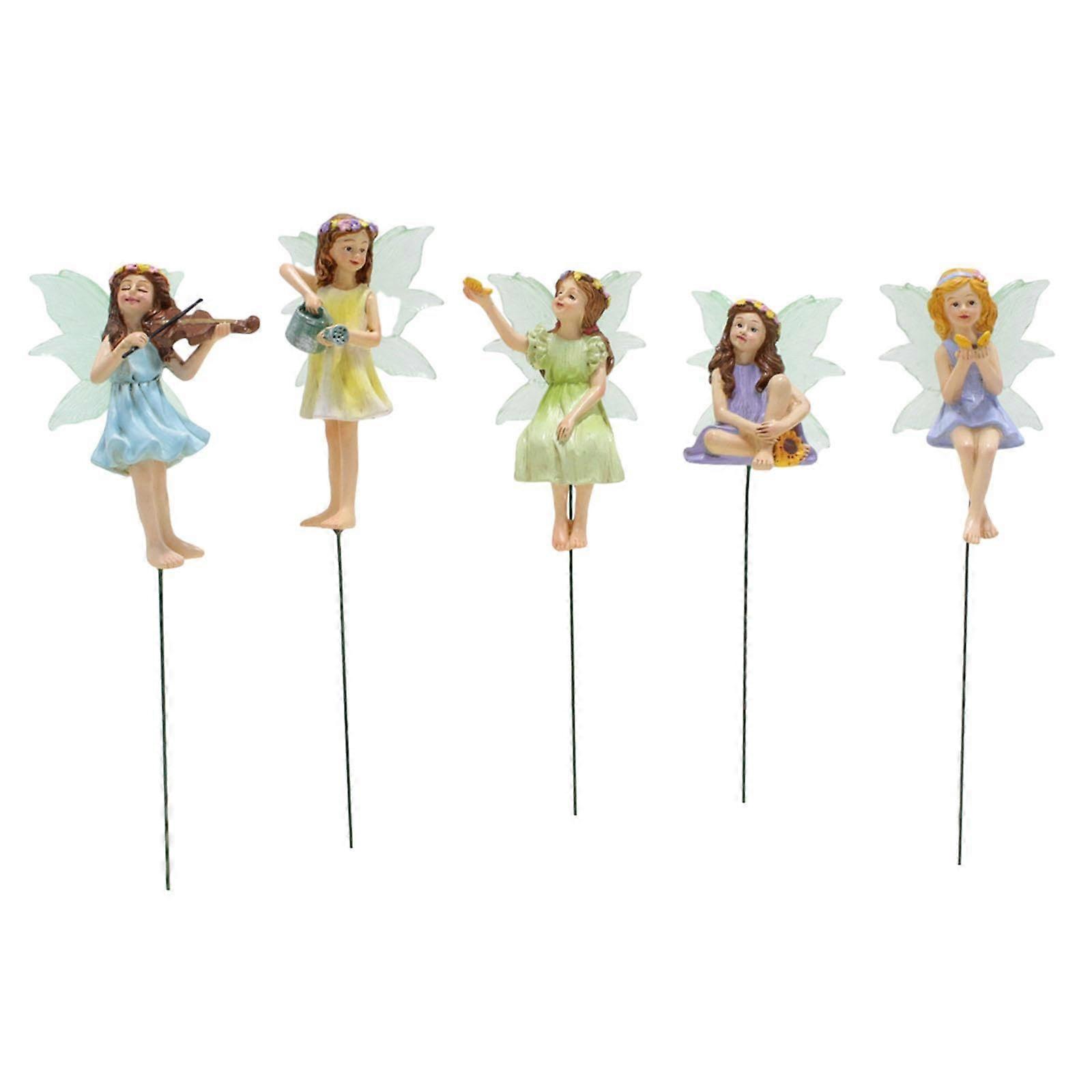 Garden Fairy Figurine Set of 5 Luminous Mini Ornaments for Planters and Courtyard Decor