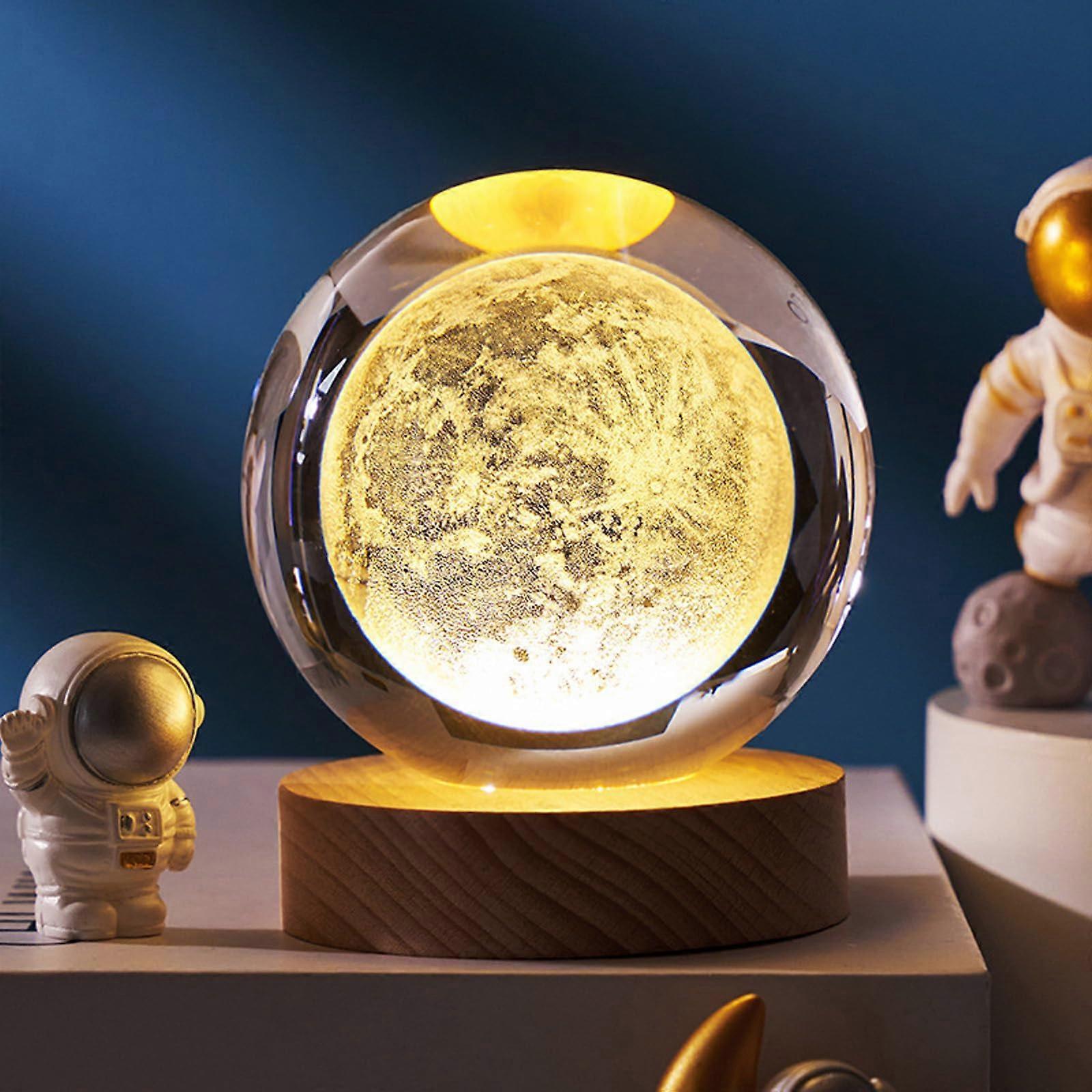 Lamp 3D Planet Crystal Ball Night Light 3D Engraved Solar System Crystal Ball Woodern Base Model A