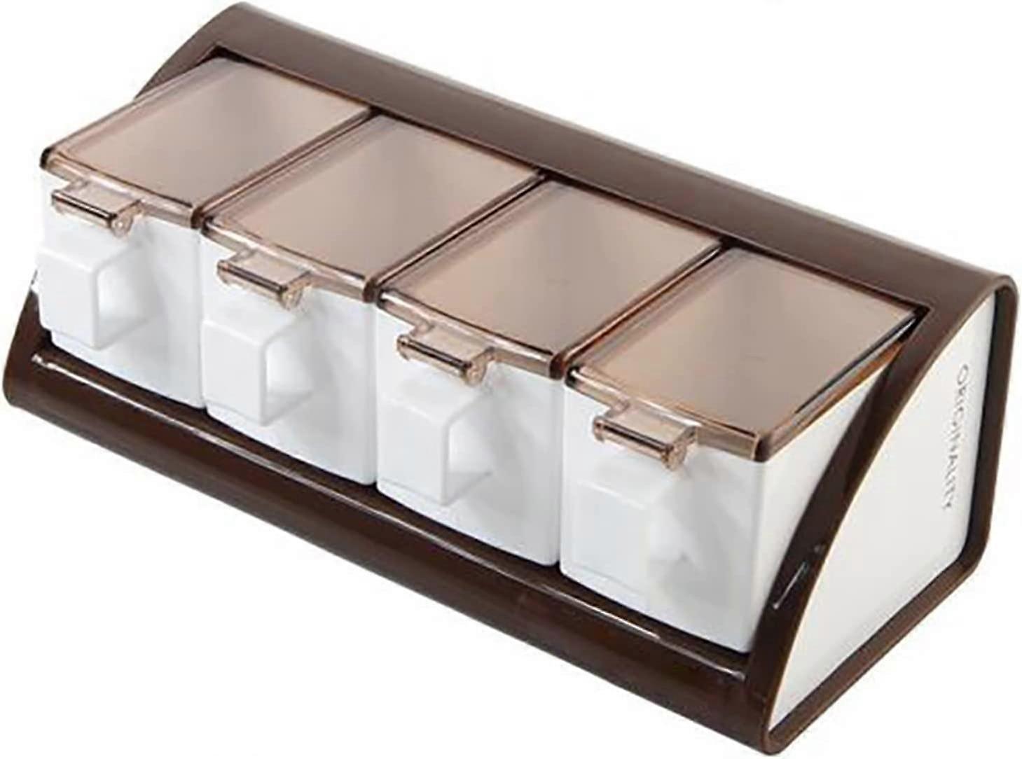 Spice Storage Container 3/4 Grid Wall Mounted Seasoning Box with Spoons, Keeps Spices Fresh