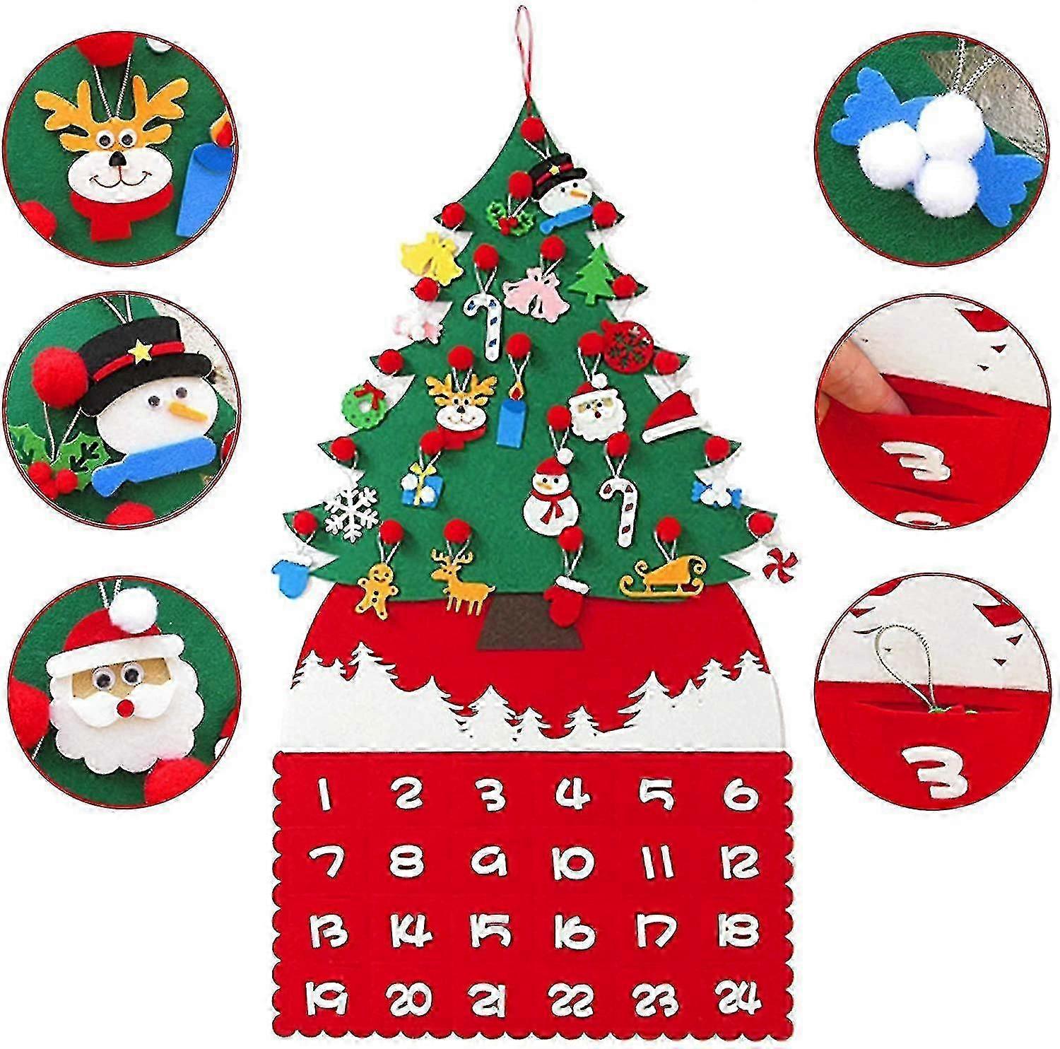 DIY Christmas Advent Calendar Felt Tree with 24 Pockets & Decorations - for YuJia