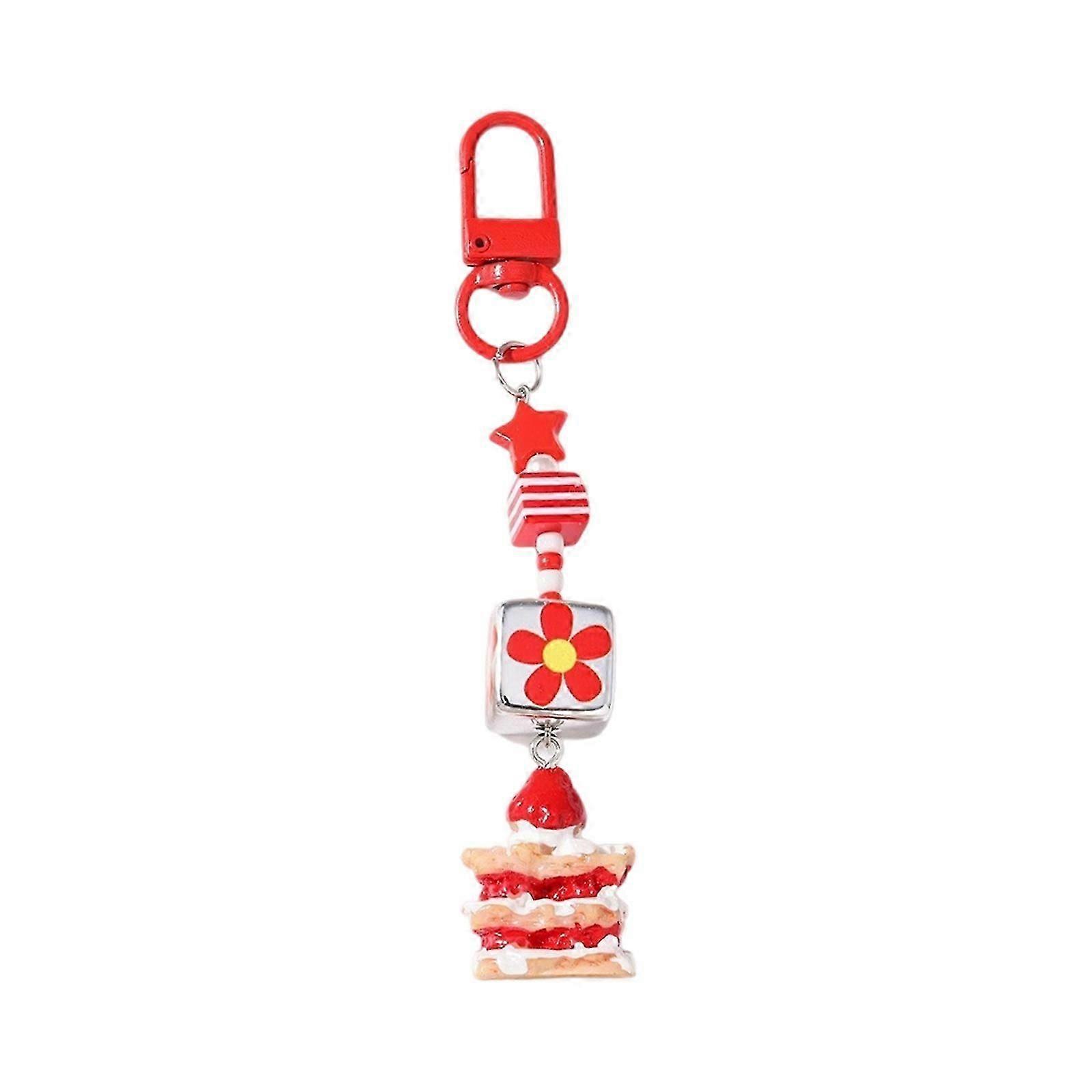 Trendy Striped Bead Key Fob Artistic Star Cloud Cake Charm Compact Design Key Chain Accessory For Keys Purses Multicolor
