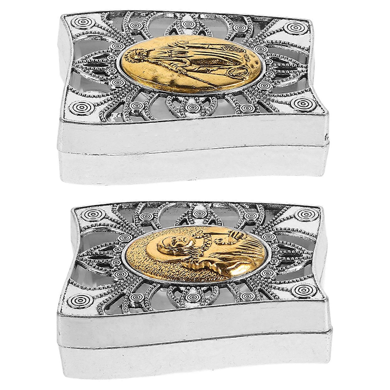 Rosary Beads Case Mini Holy Metal Keepsake Box for Storage 8Pcs