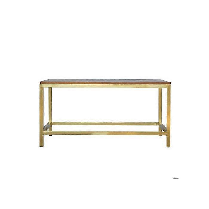 Solid Wood Rectangle Brass Gold Coffee Table, Gold and Dark Brown