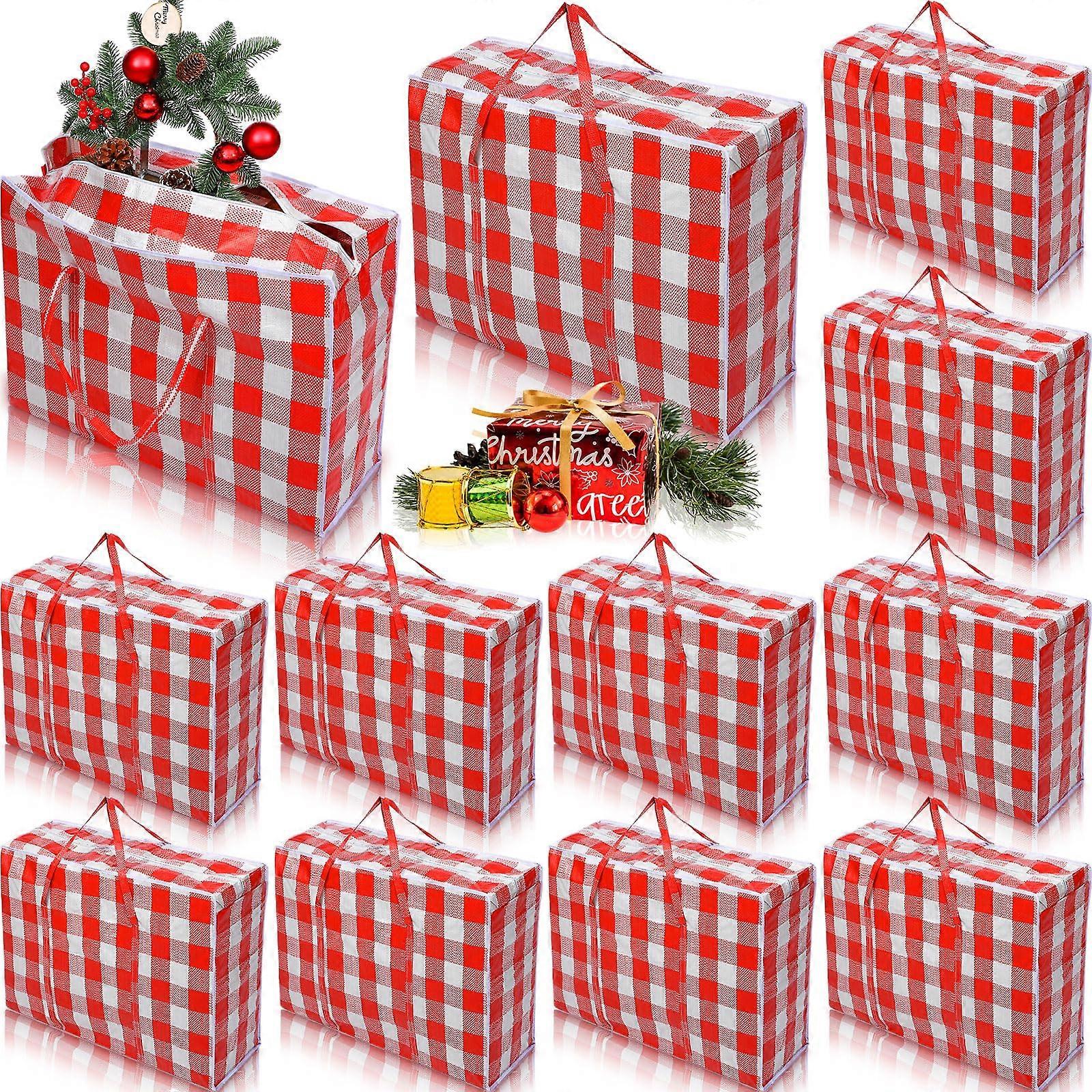 Extra Large Christmas Tree Storage Bags Set of 12 with Waterproof Protection and Sturdy Handles (Red)